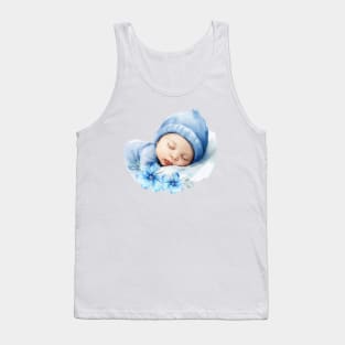 Newborn Baby Boy With  Flowers. Tank Top